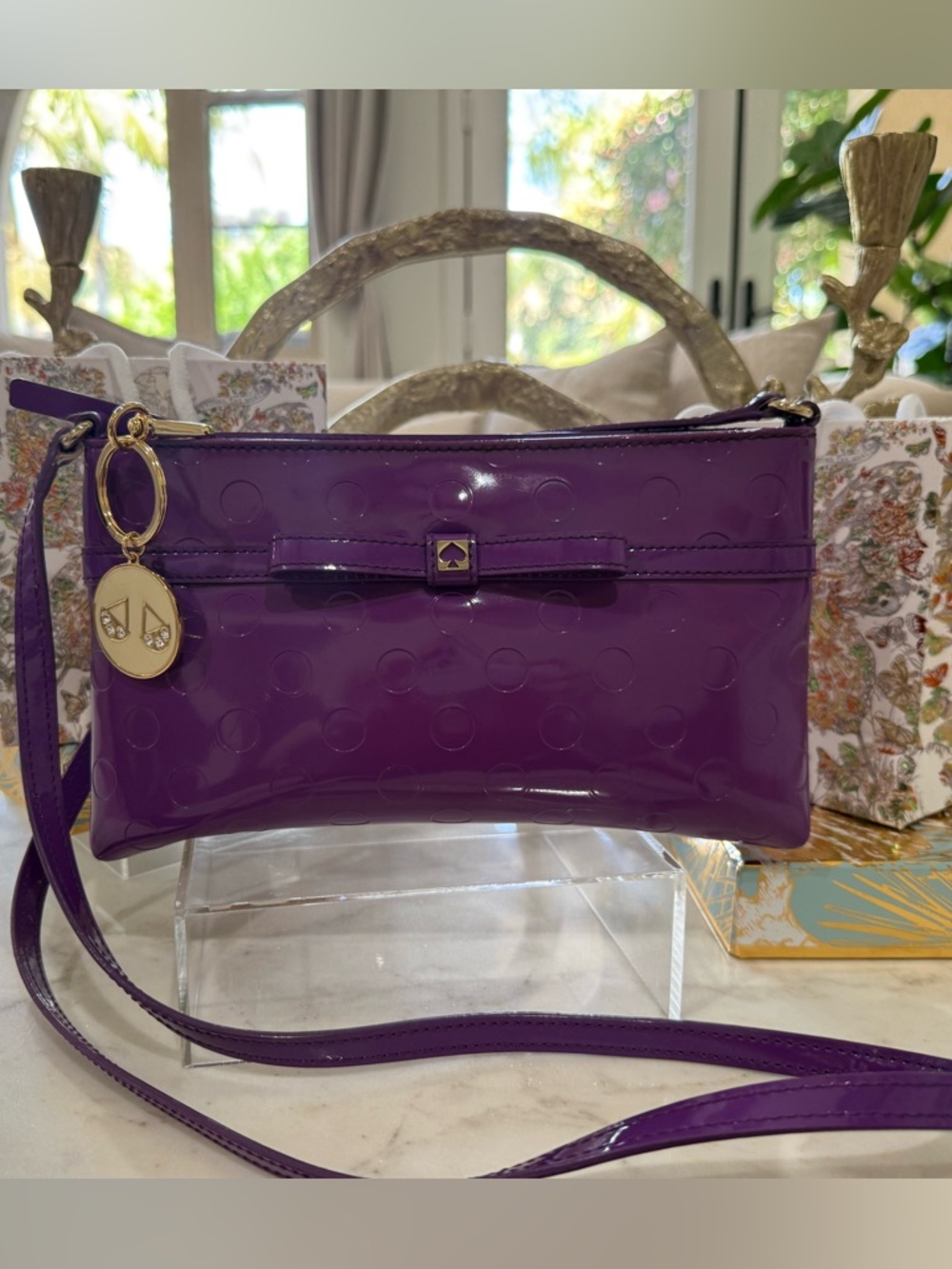 kate spade Purple Patent Crossbody with Bow and Charm